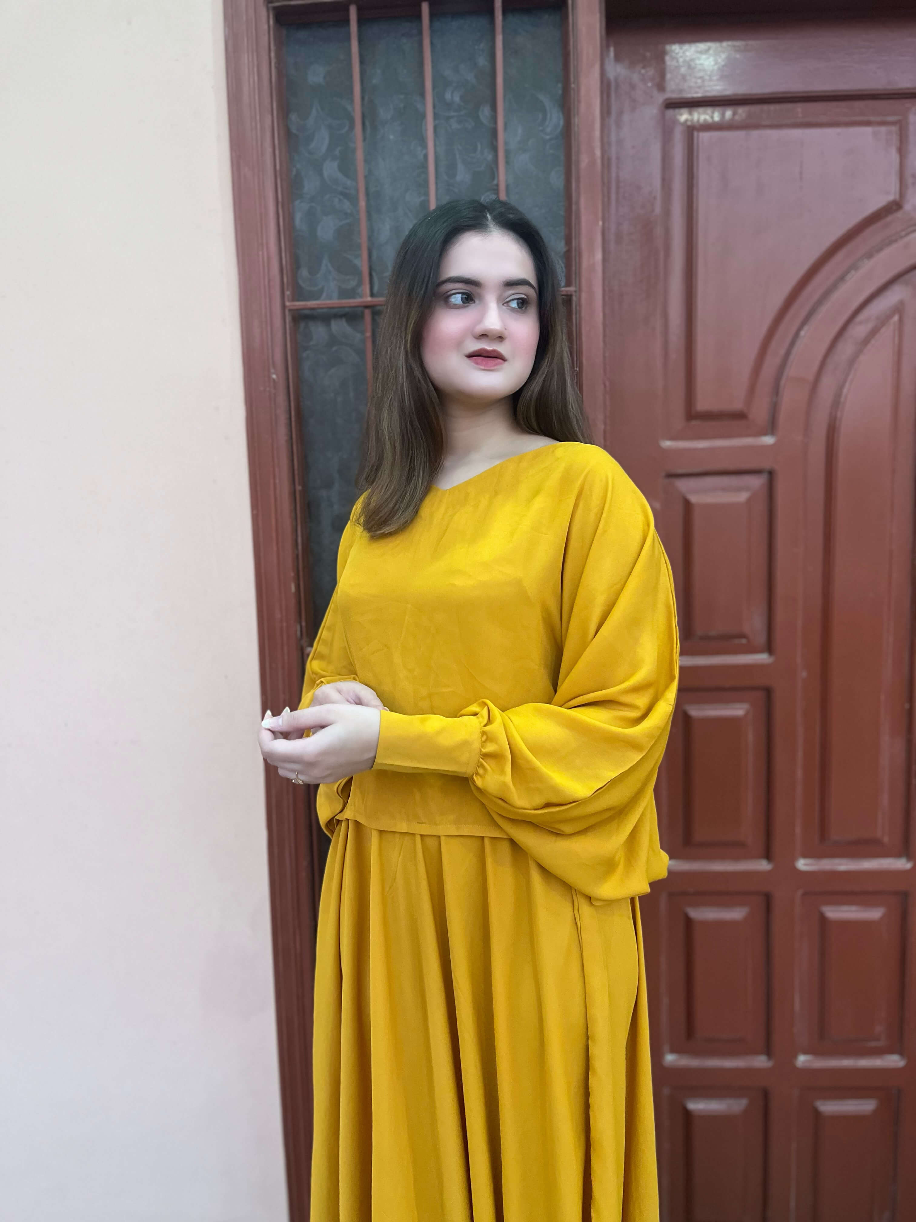 Mustard Crepe Skirt Dress