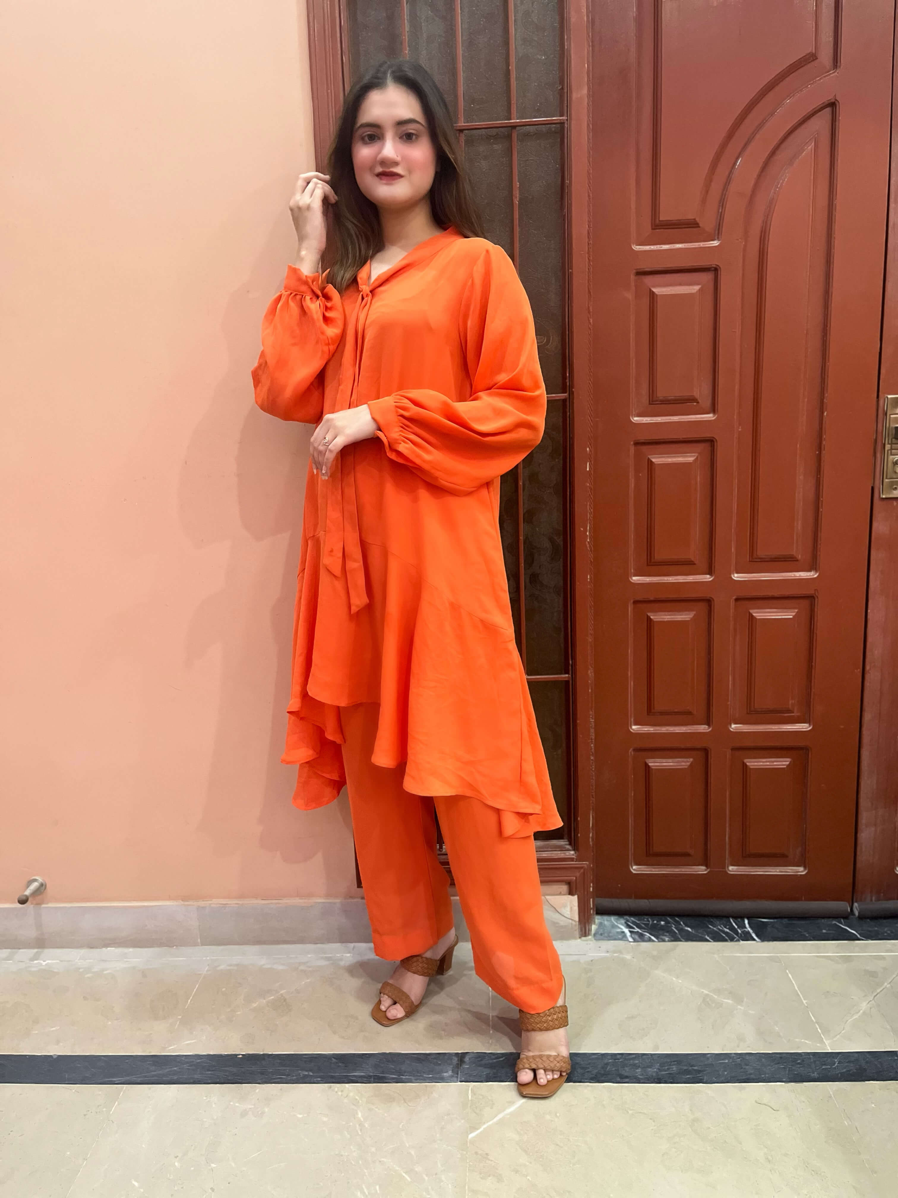 Orange Crepe Solid Co-Ord