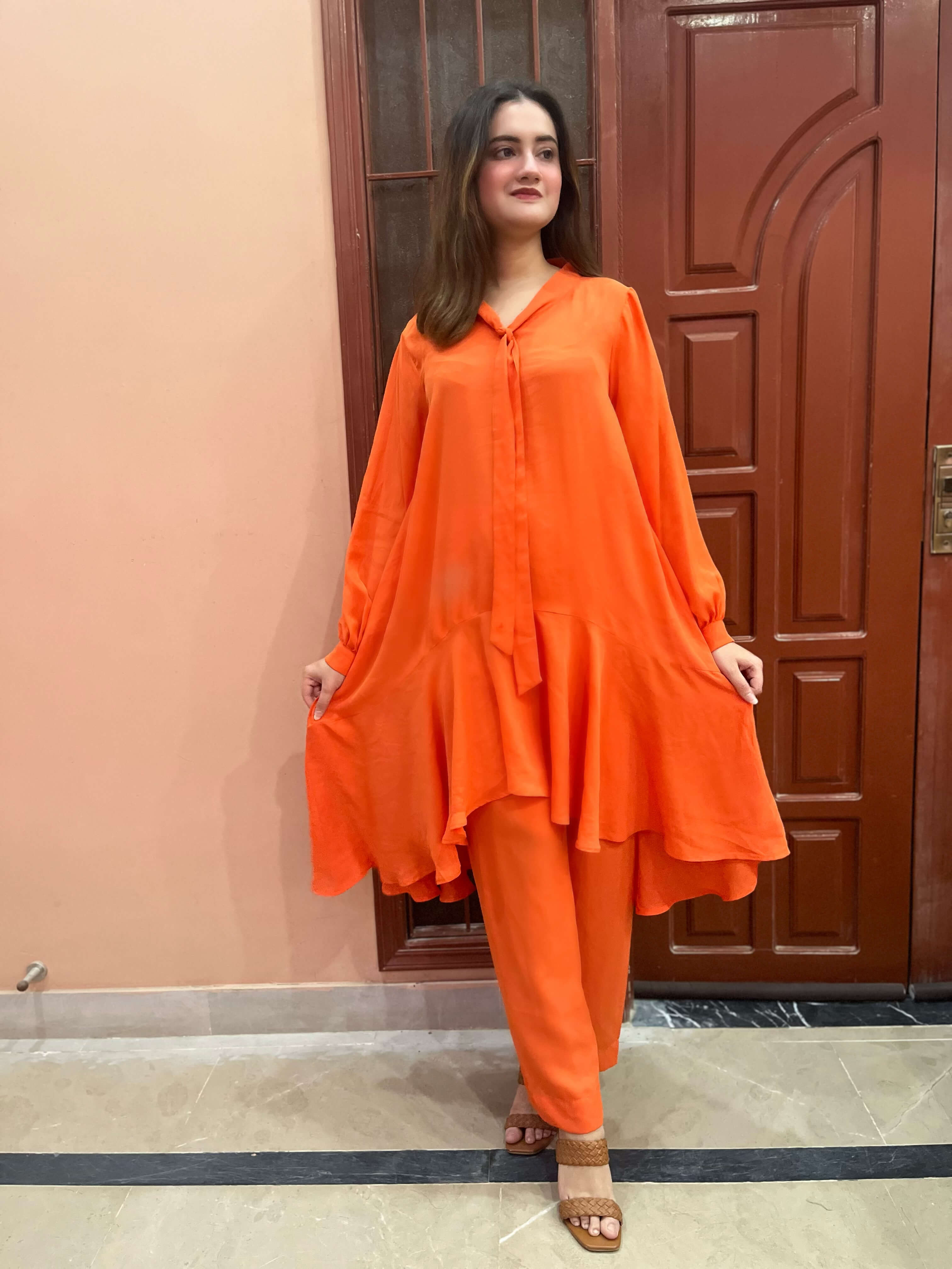 Orange Crepe Solid Co-Ord