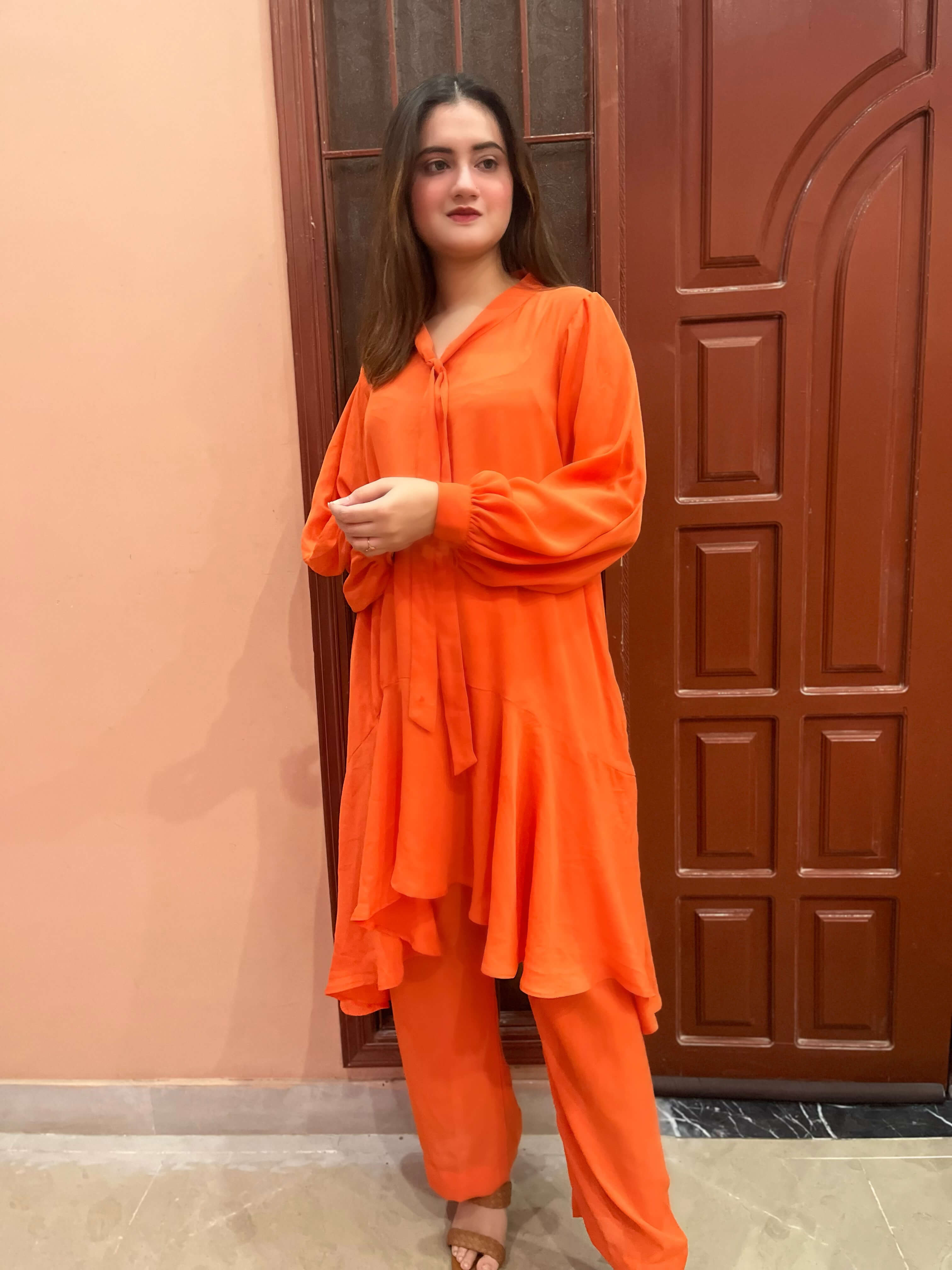 Orange Crepe Solid Co-Ord