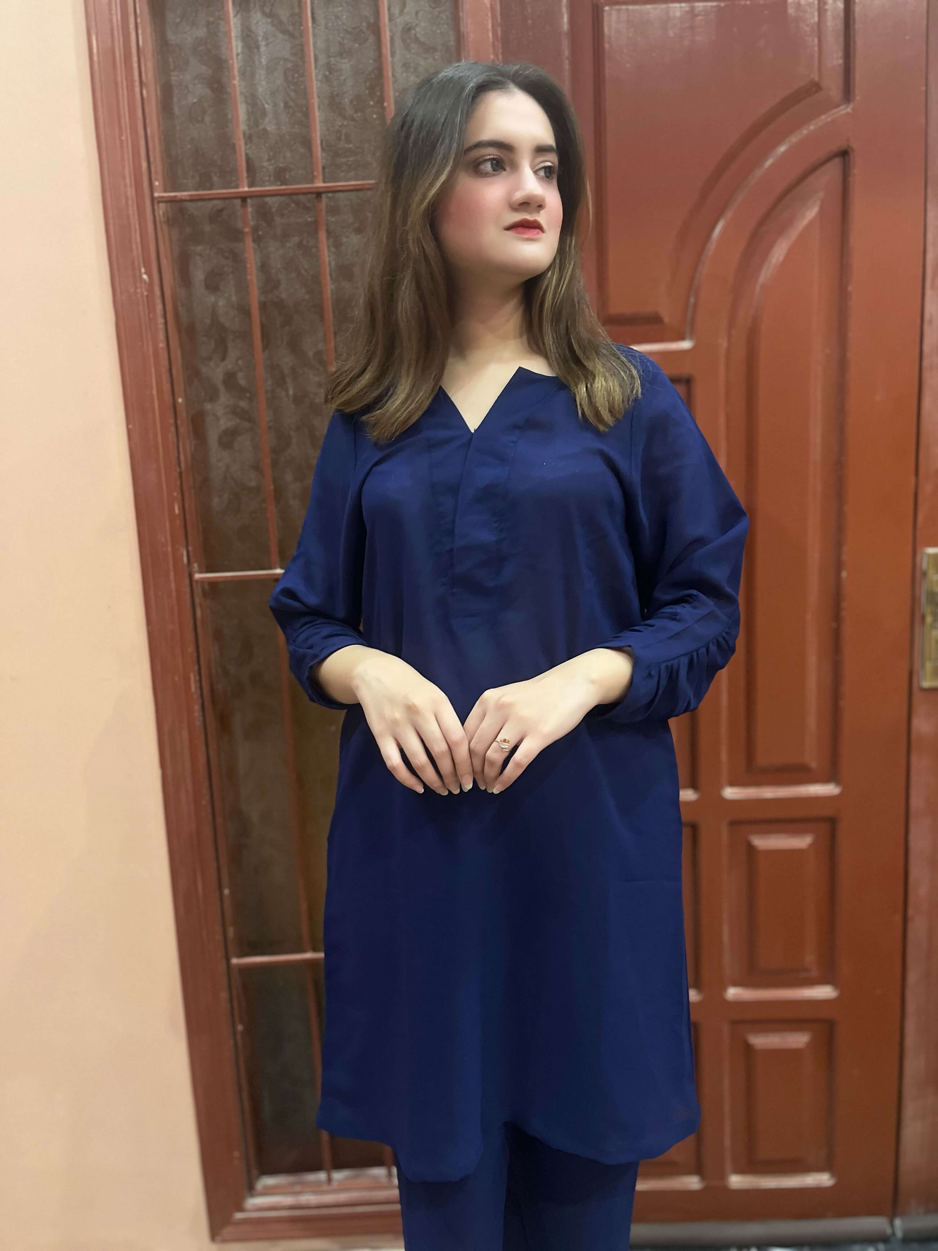 Navy Blue Crepe Solid Co-Ord