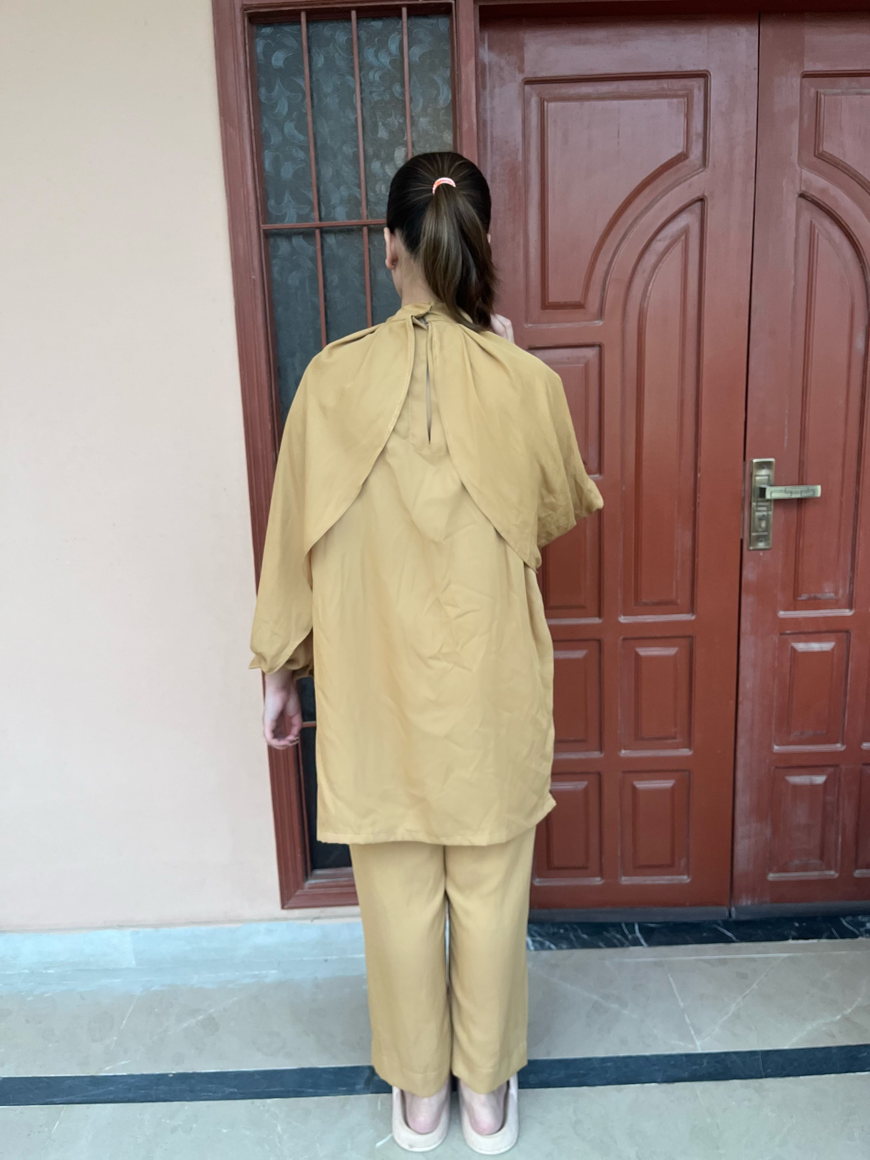 Beige Crepe Solid Co-Ord Set