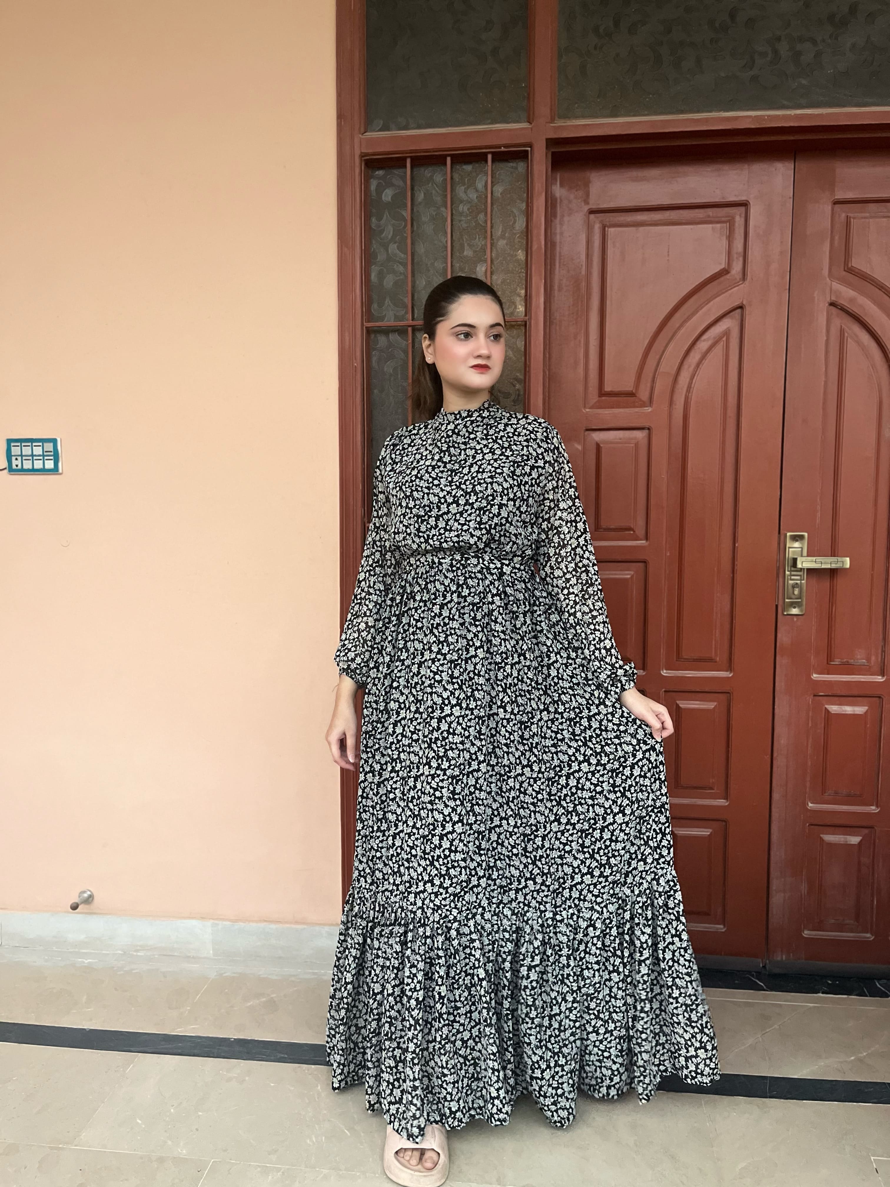 Black Chiffon Floral Maxi