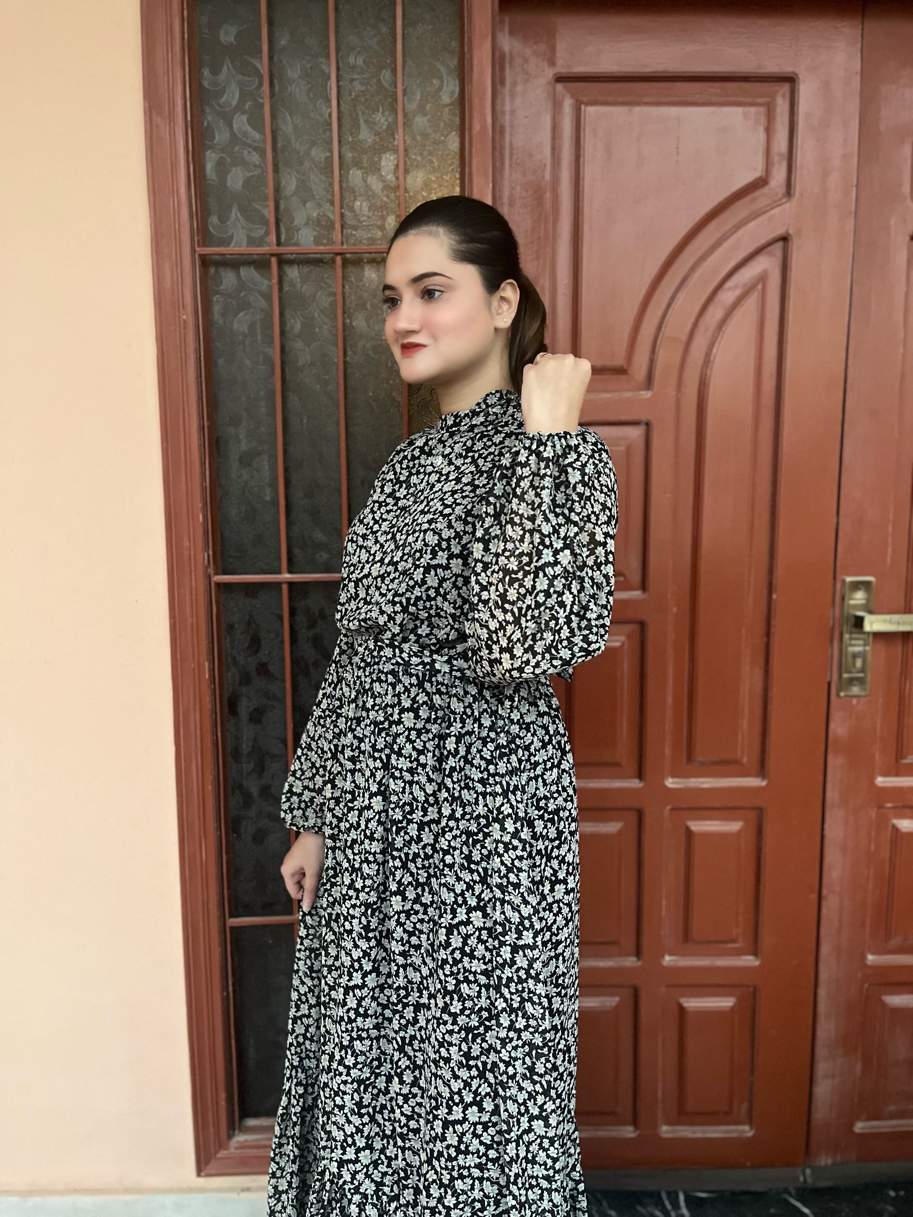 Black Chiffon Floral Maxi