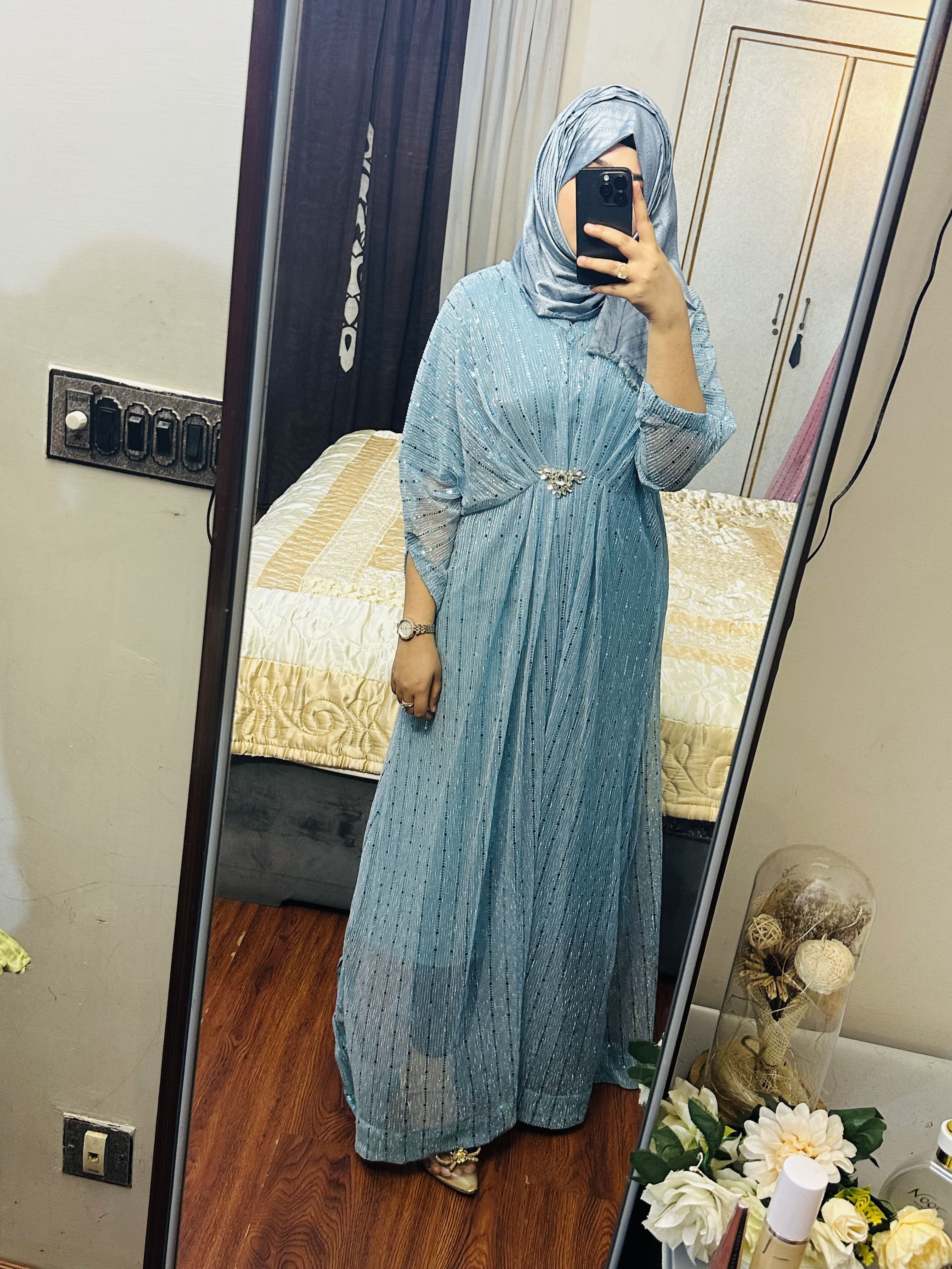 Ice Blue Moonlight Sequins Kaftan