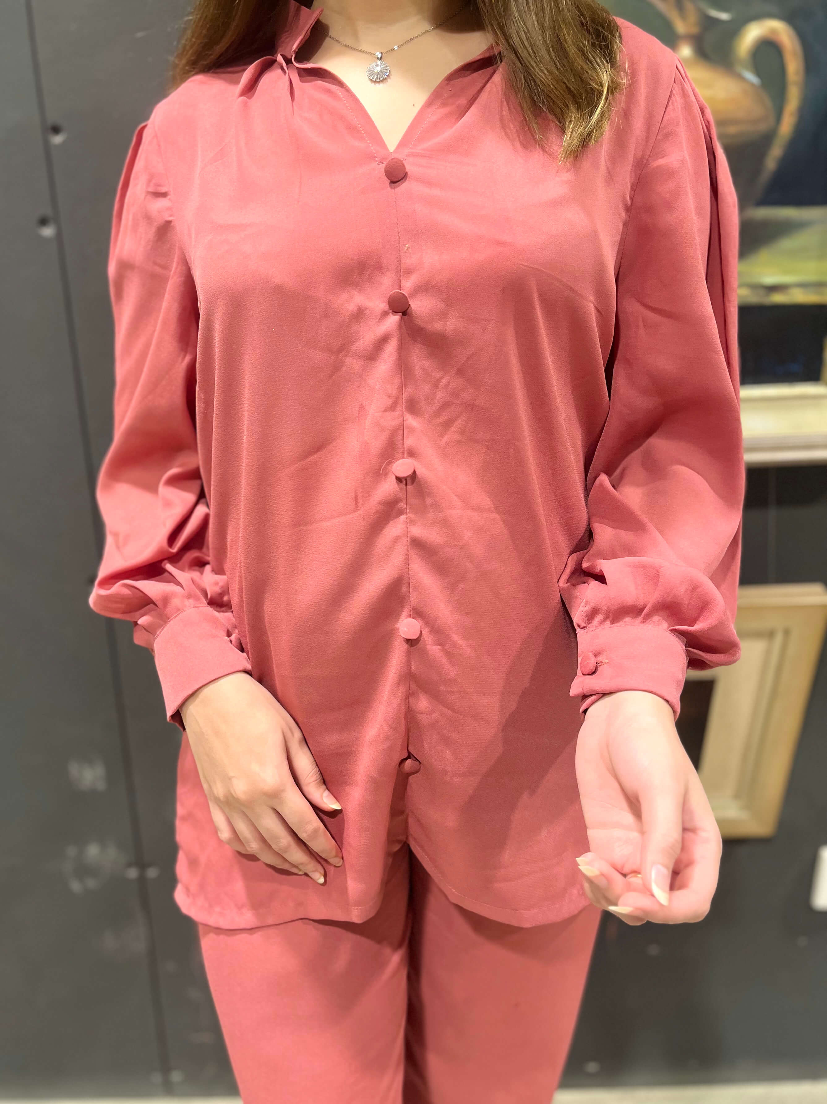 Tea Pink Crepe Solid Co-Ord Set