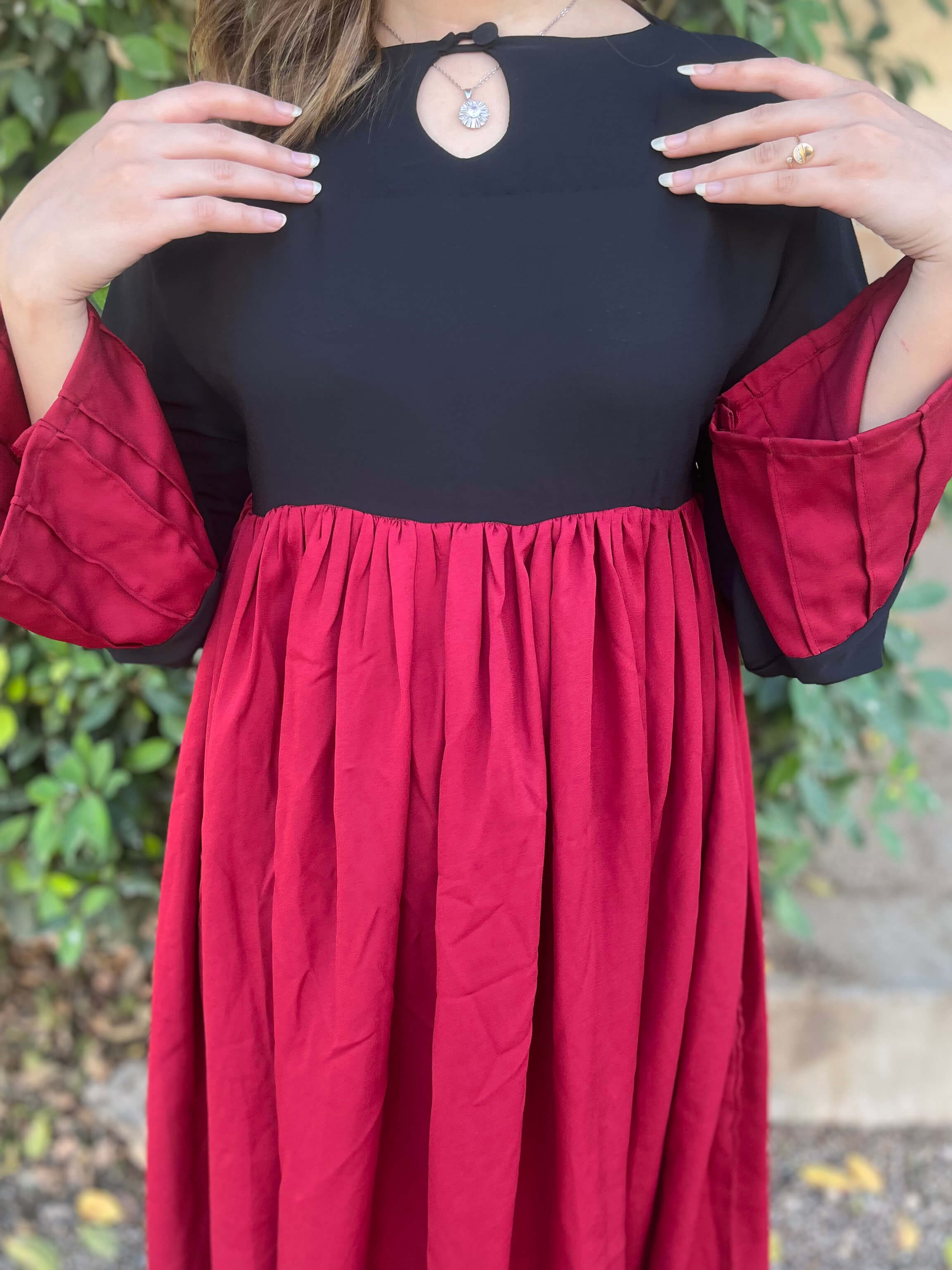 Black & Maroon Crepe Solid Co-Ord Set
