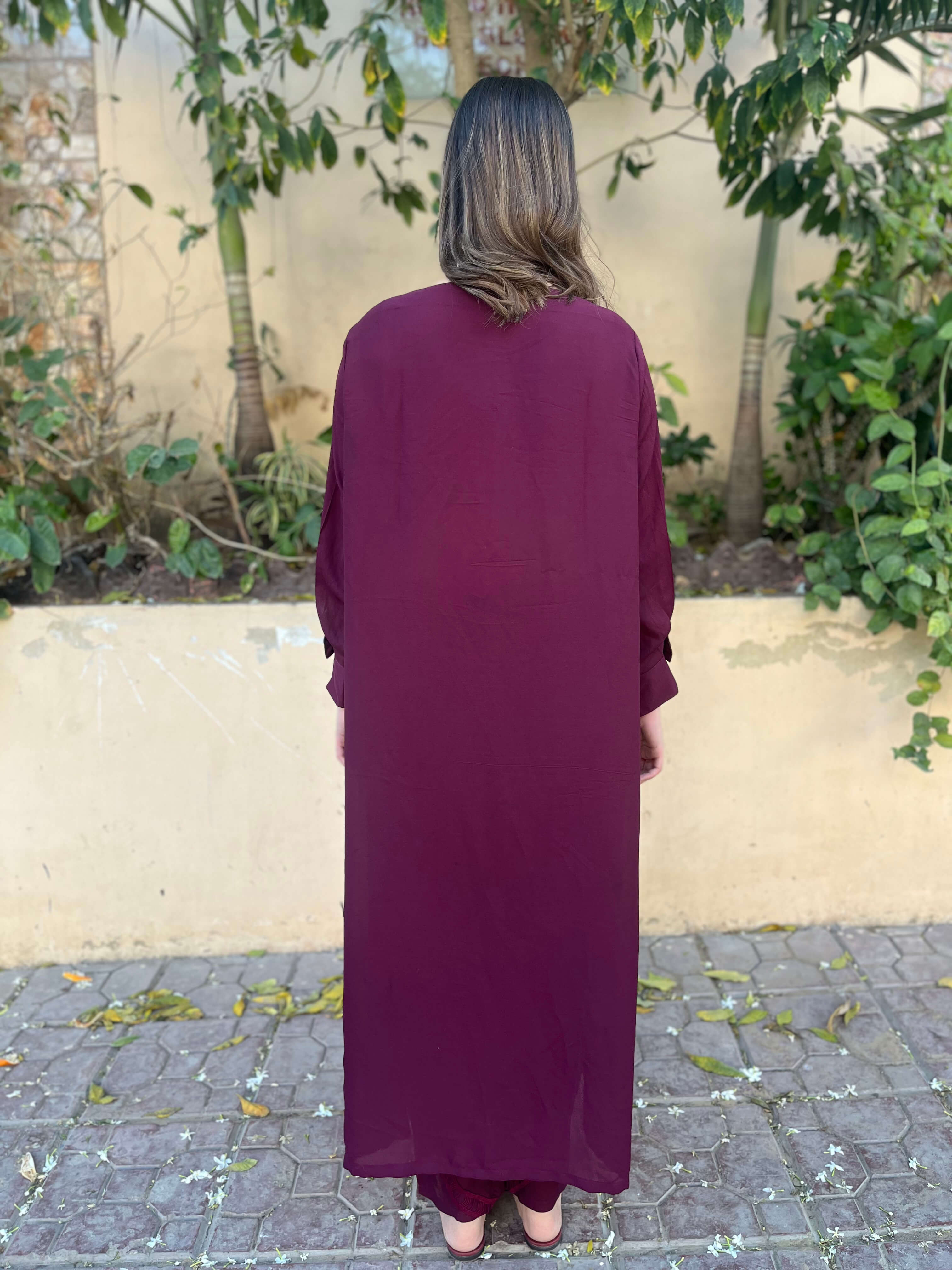 Burgundy Crepe Solid Co-Ord Set
