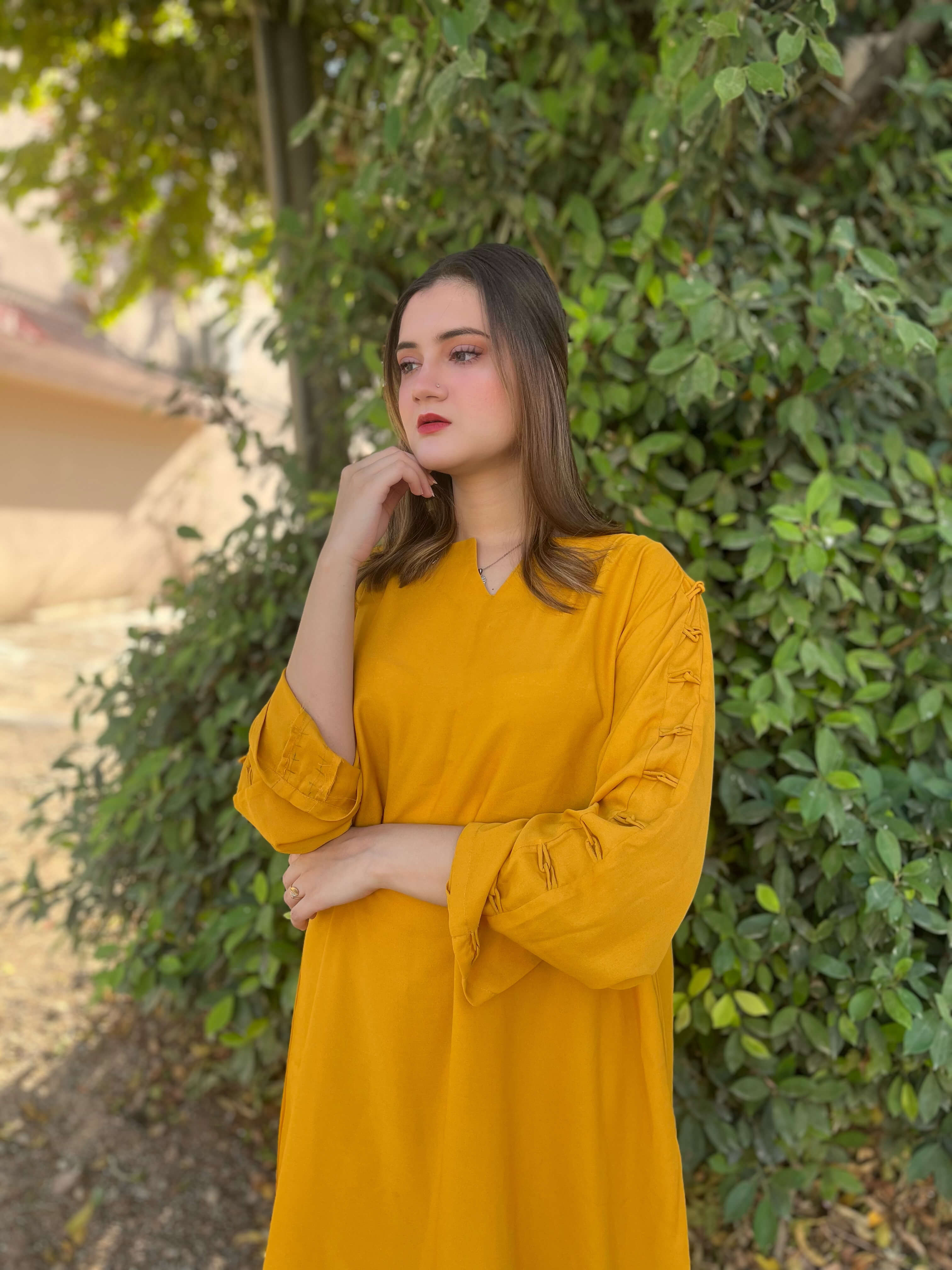Mustard Crepe Solid Co-Ord Set
