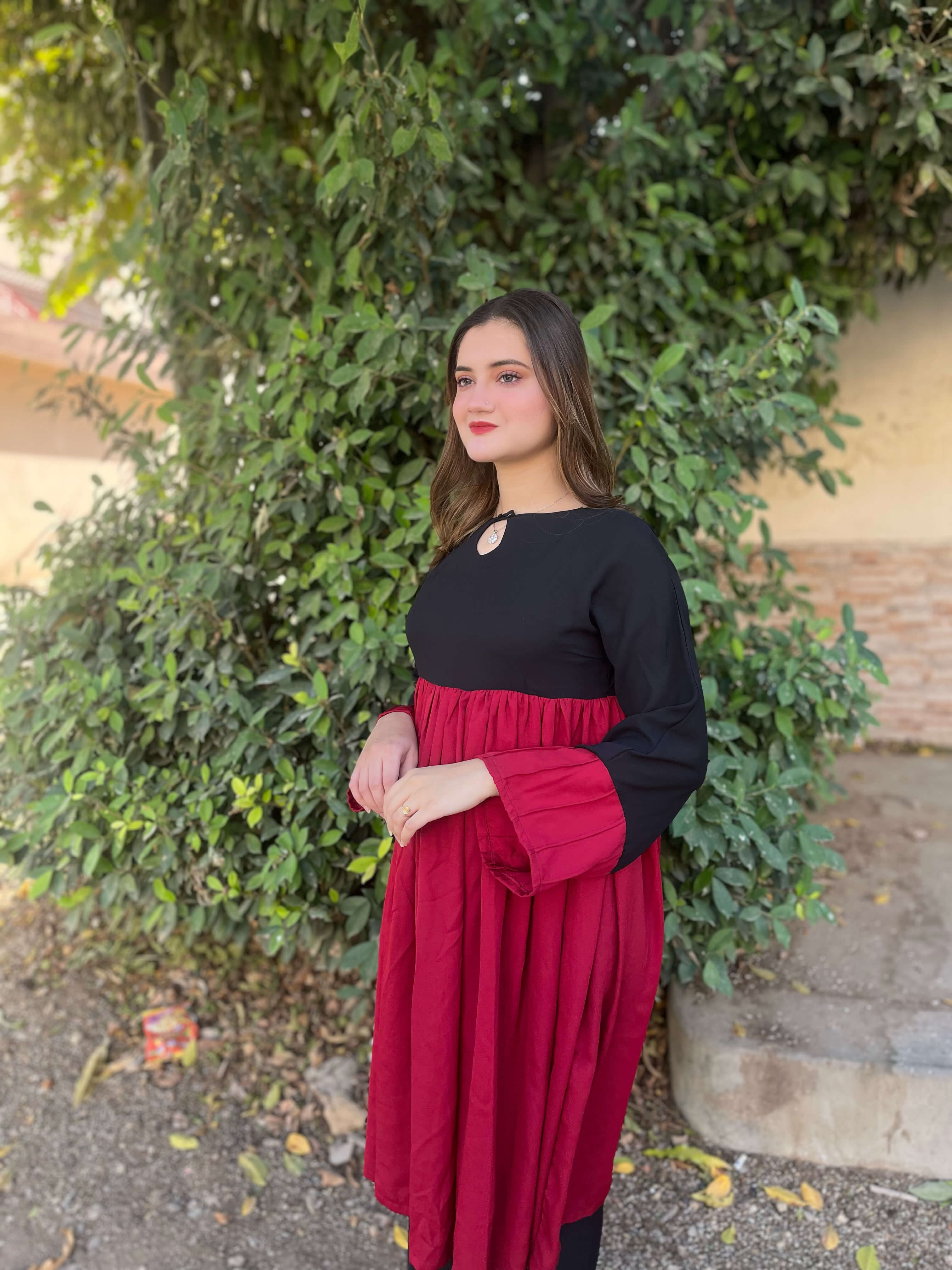 Black & Maroon Crepe Solid Co-Ord Set