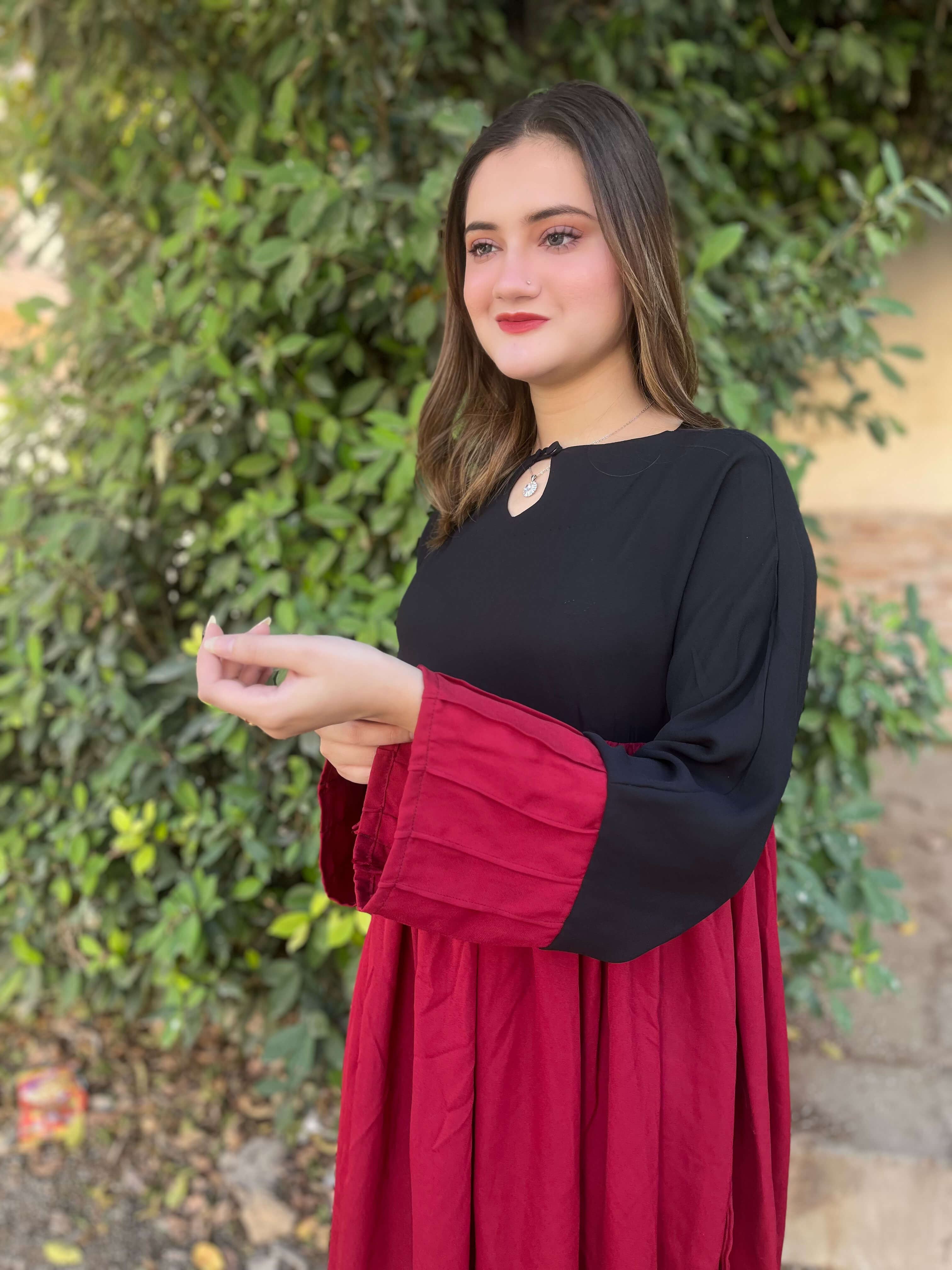 Black & Maroon Crepe Solid Co-Ord Set