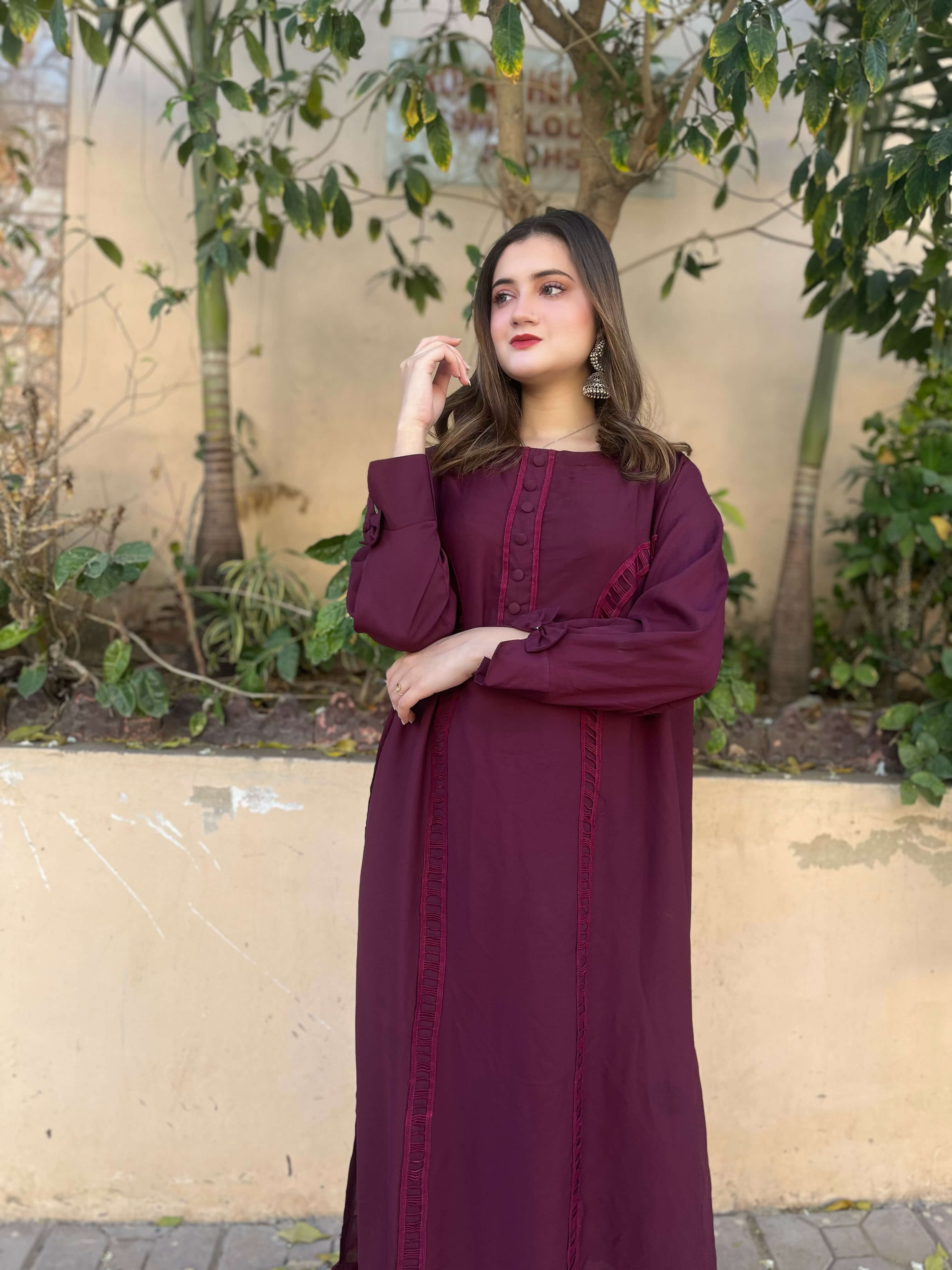 Burgundy Crepe Solid Co-Ord Set
