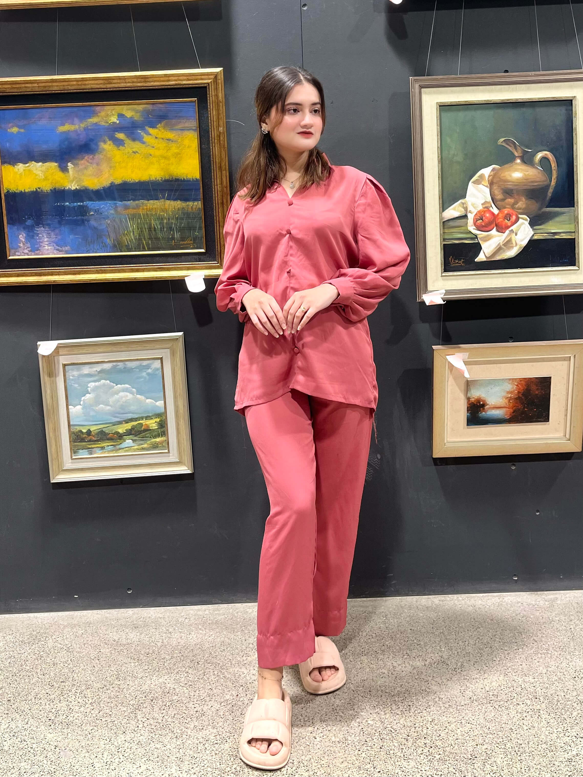Tea Pink Crepe Solid Co-Ord Set
