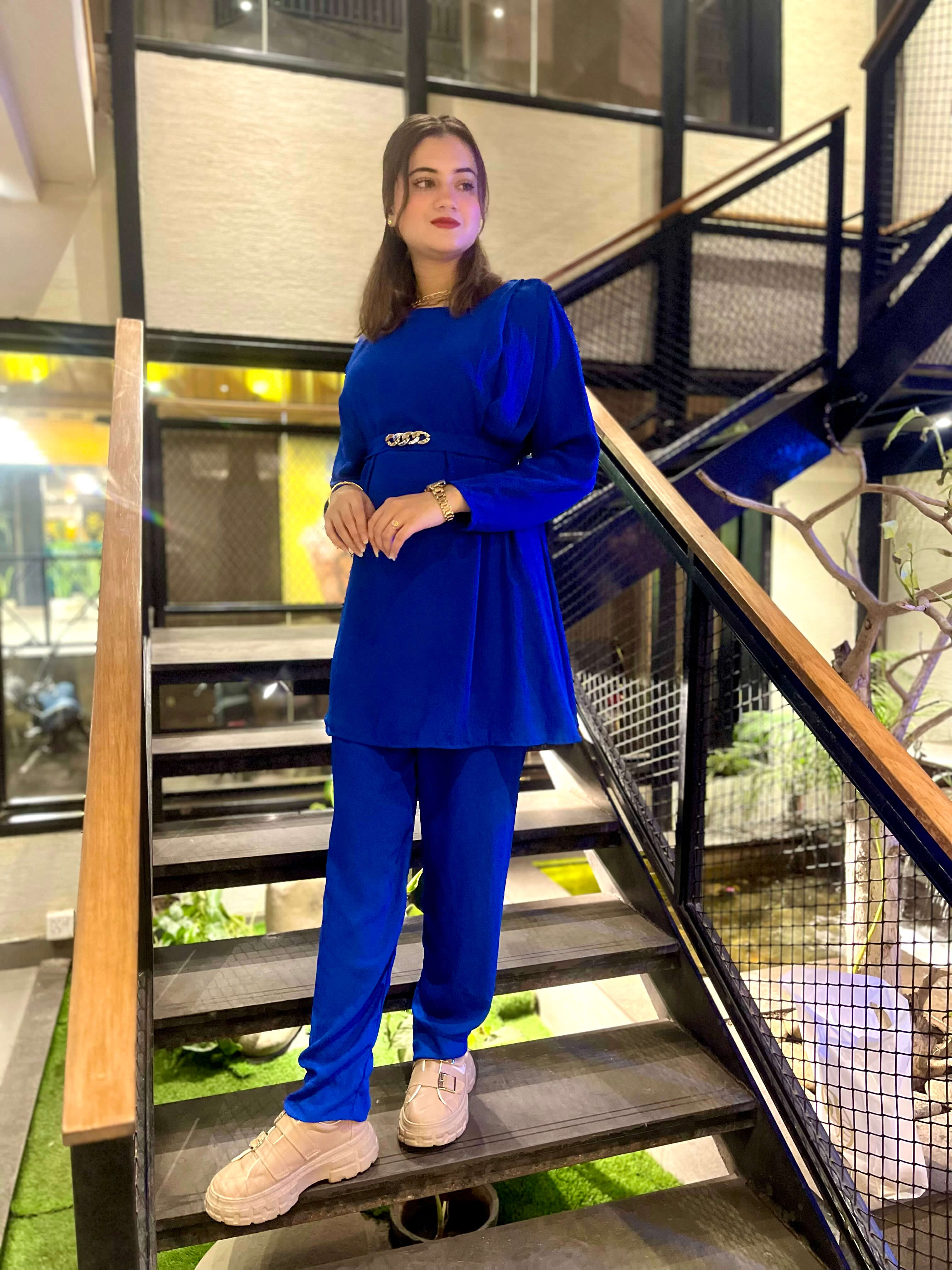 Royal Blue Crepe Solid Co-Ord Set