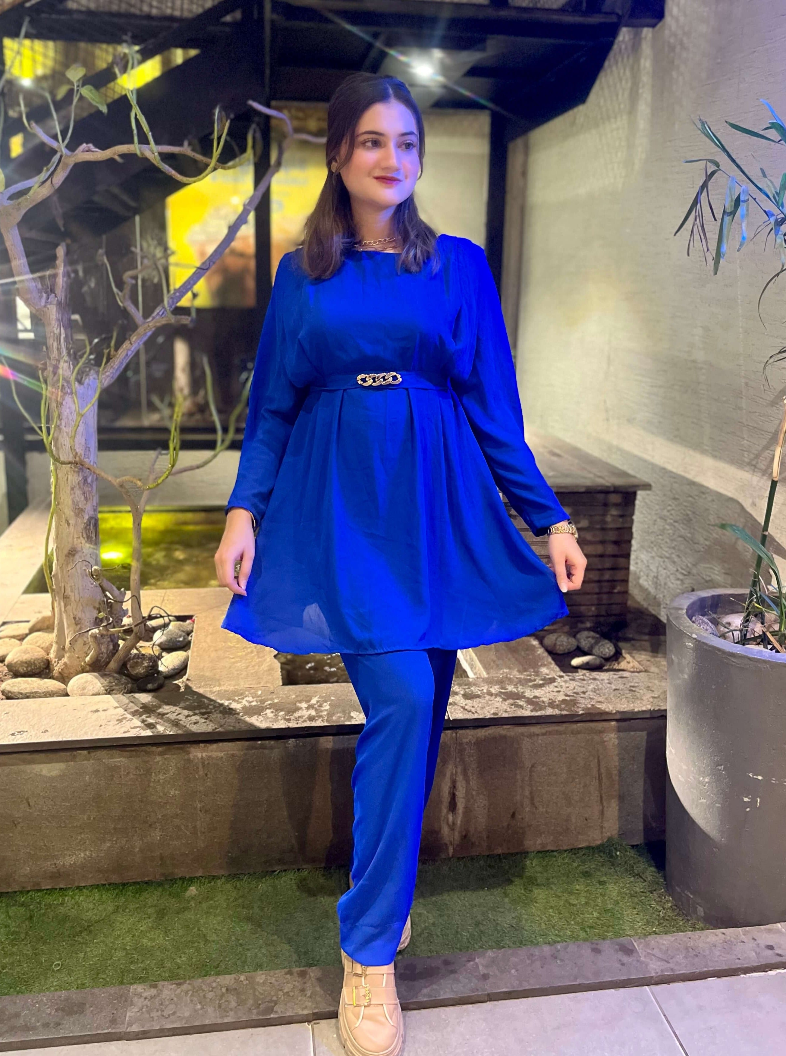 Royal Blue Crepe Solid Co-Ord Set