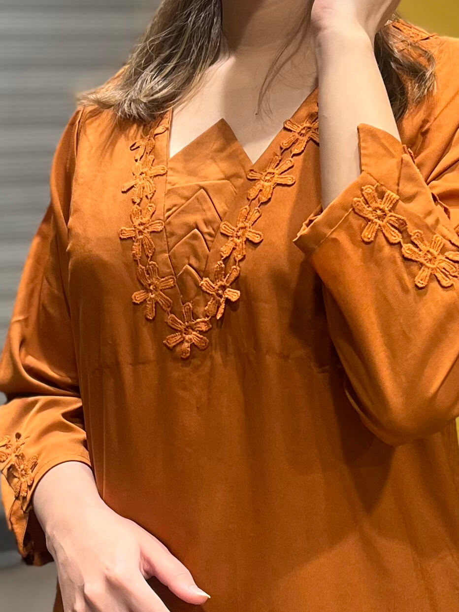 Mustard Lace Crepe Solid Co-Ord Set