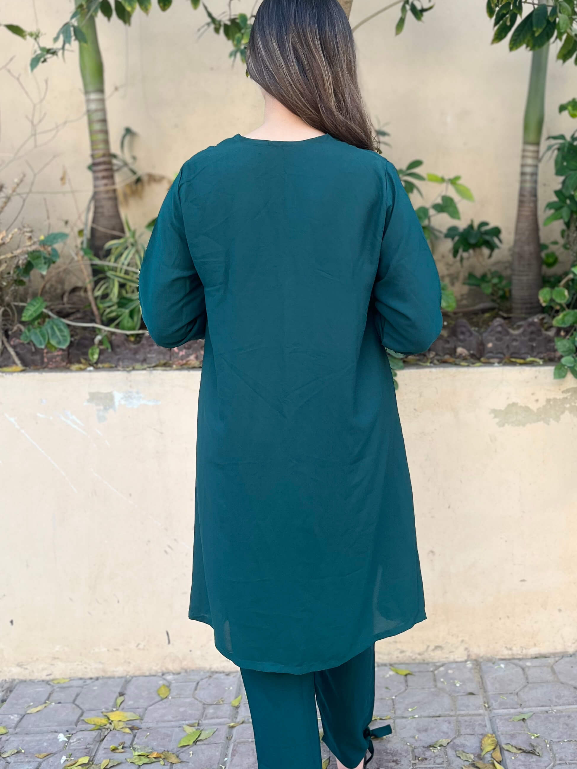 Green Knot Style Crepe Solid Co-Ord Set