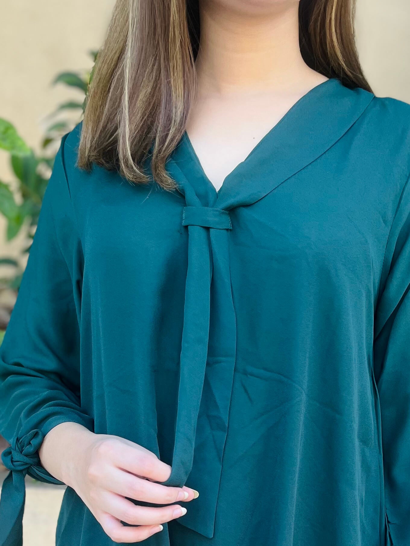 Green Knot Style Crepe Solid Co-Ord Set