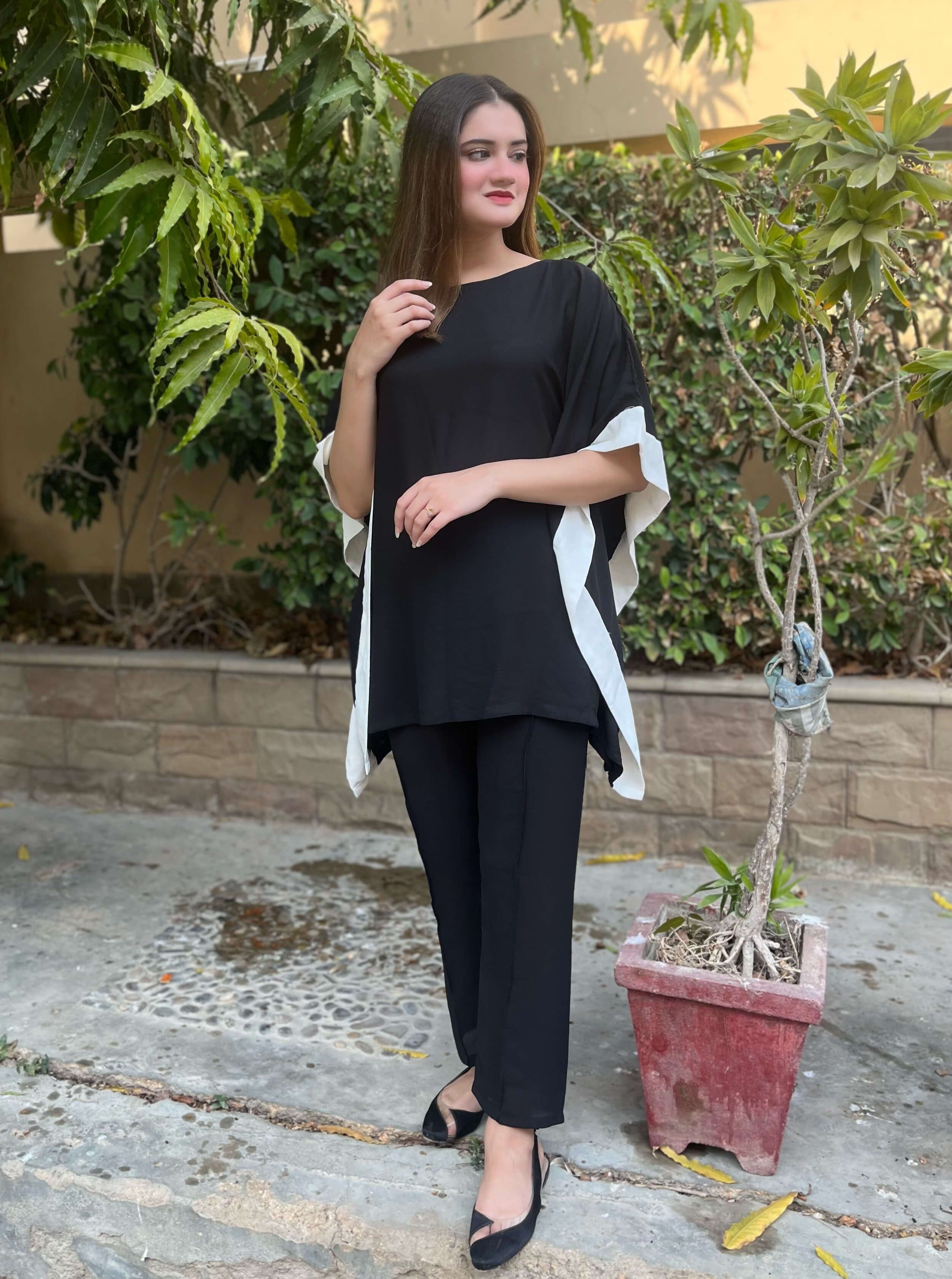 Black & White Crepe Solid Co-Ord Set