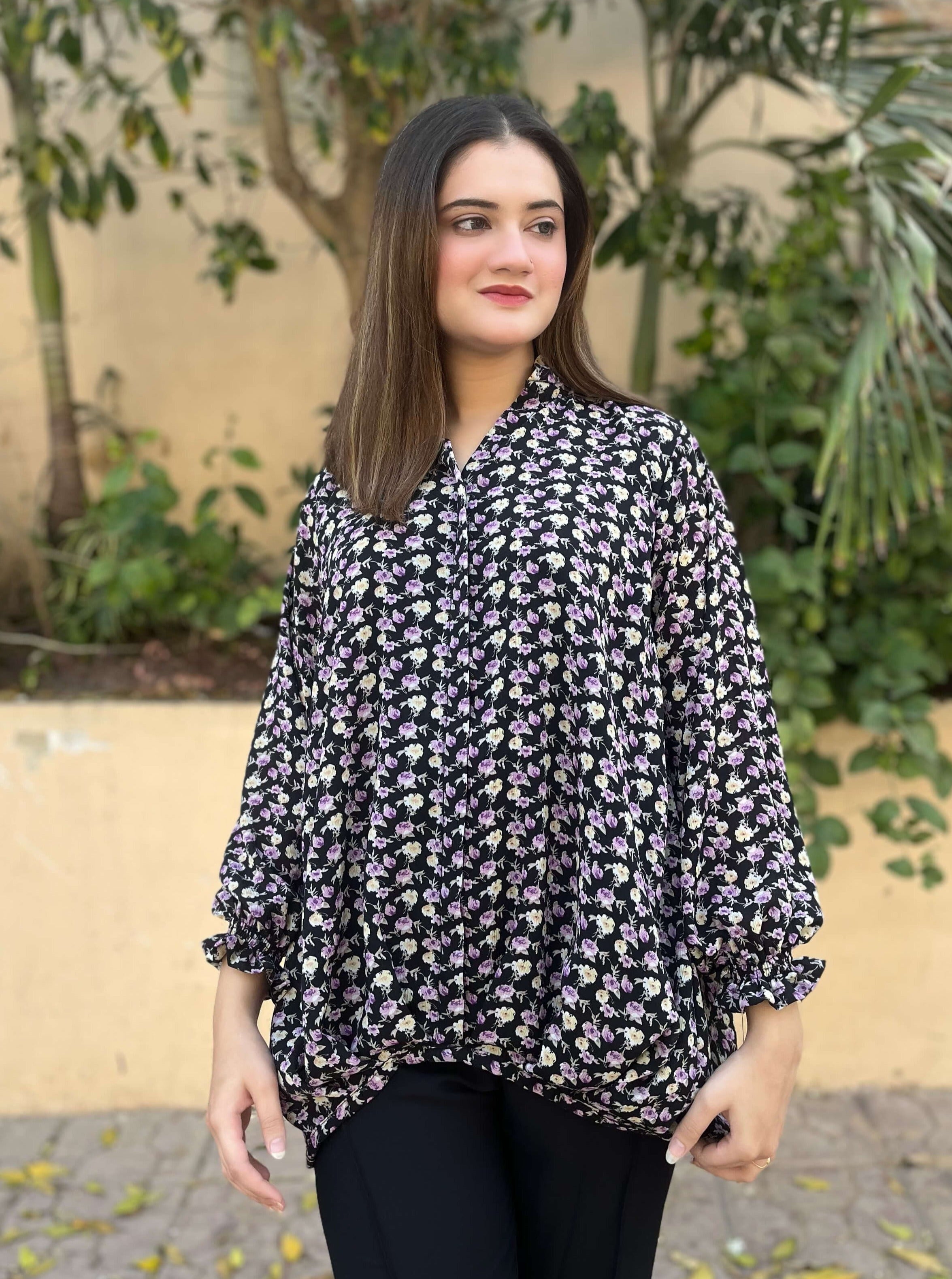 Ladona Black Floral Printed Top