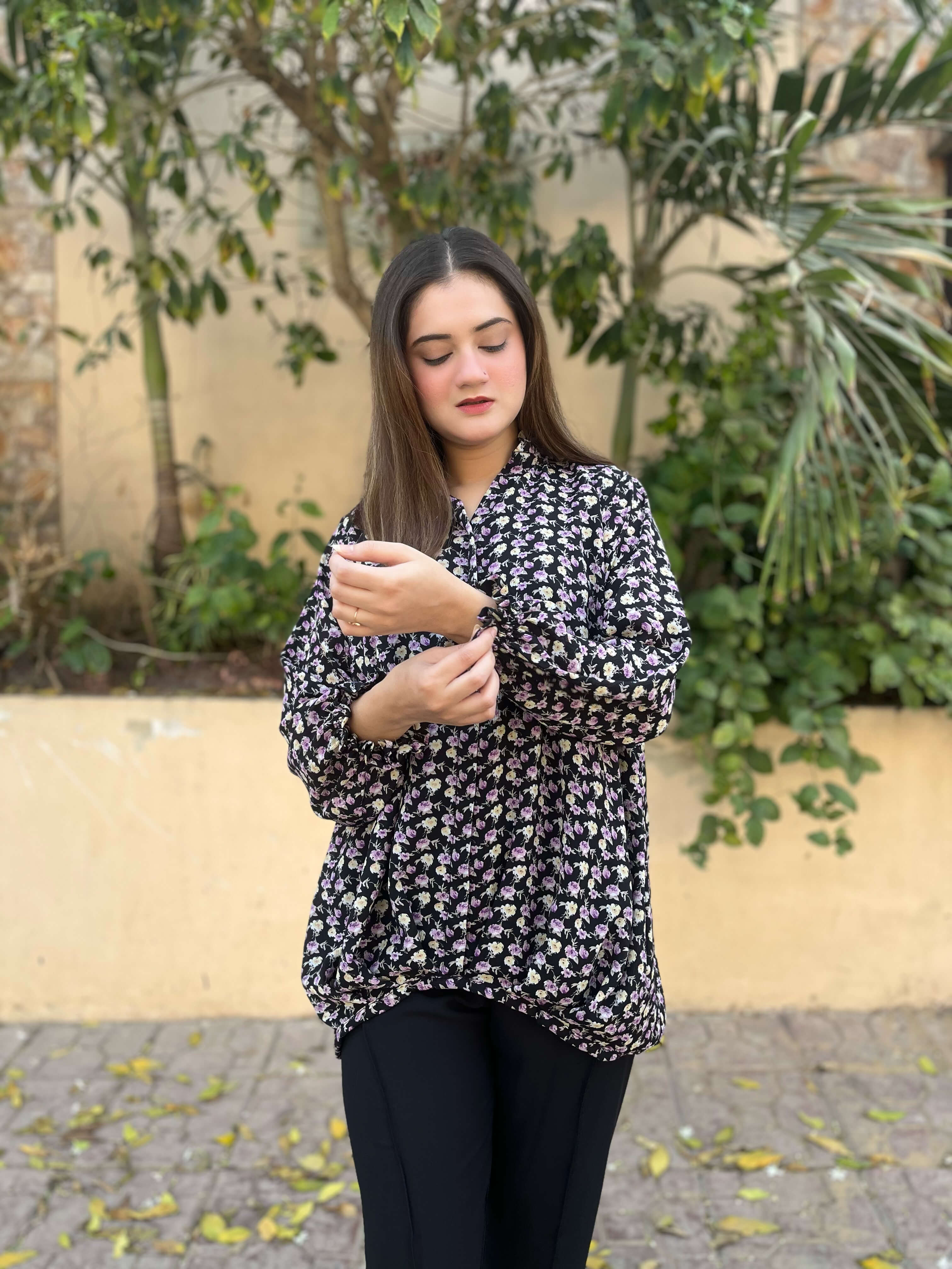 Ladona Black Floral Printed Top