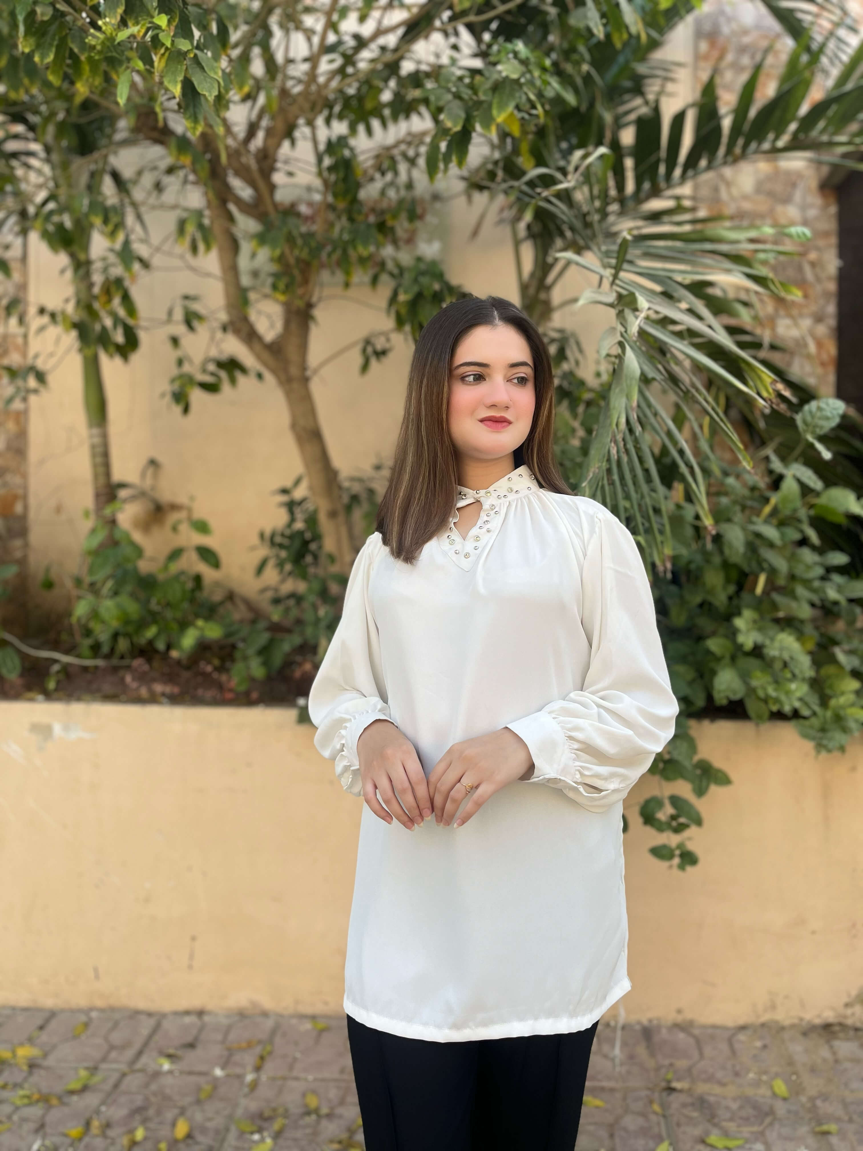 White Crepe Top