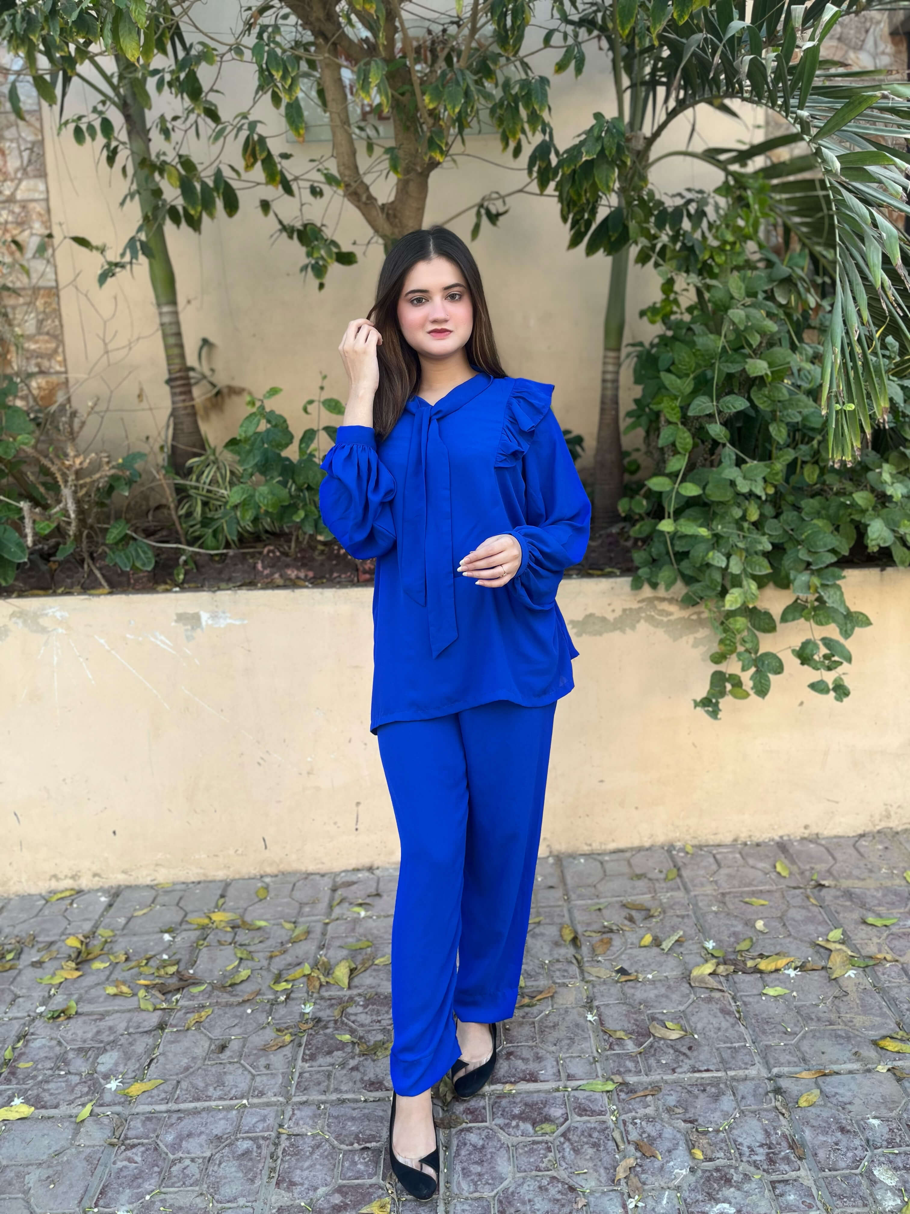 Royal Blue Crepe Solid Co-Ord Set