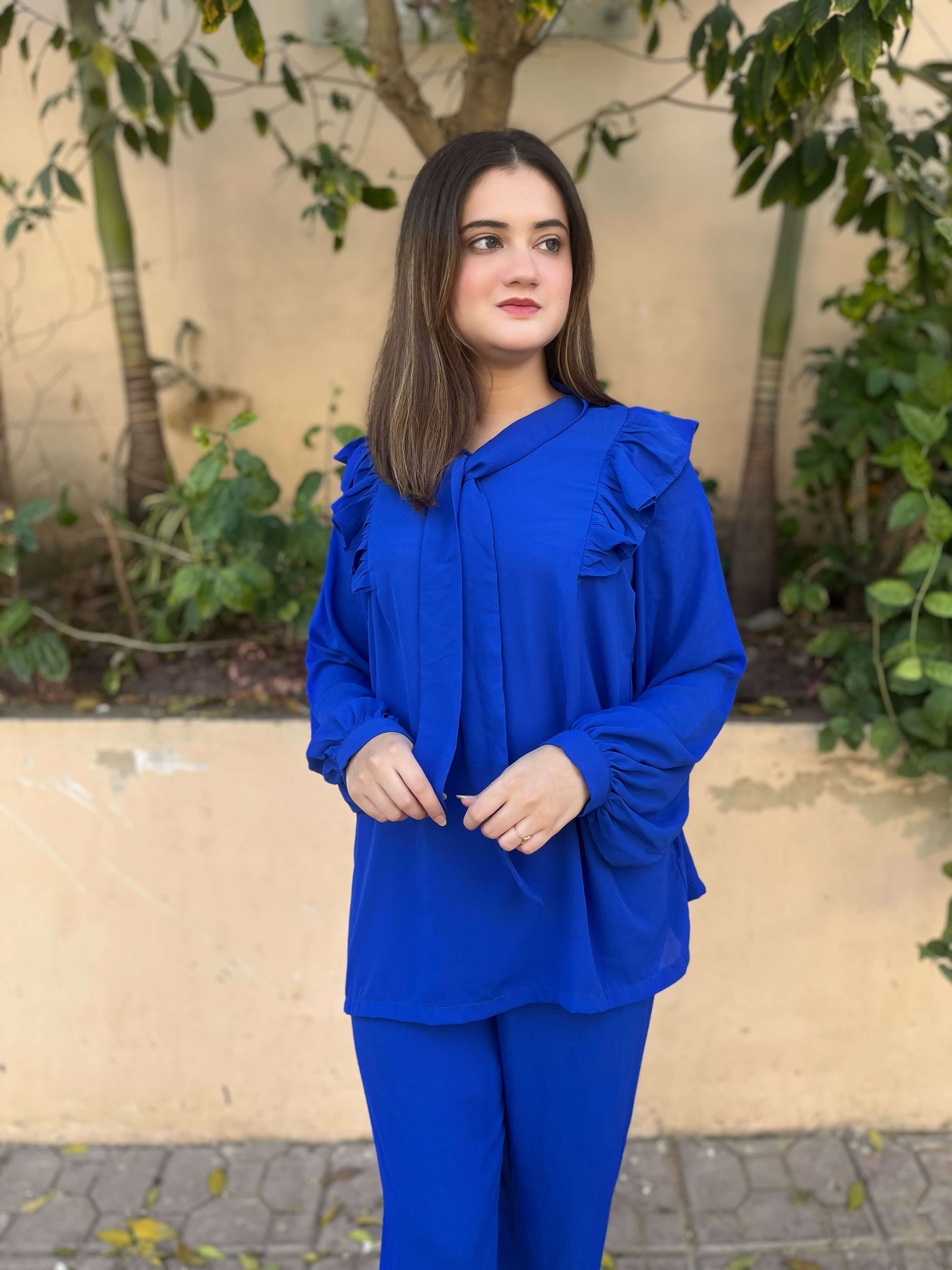 Royal Blue Crepe Solid Co-Ord Set