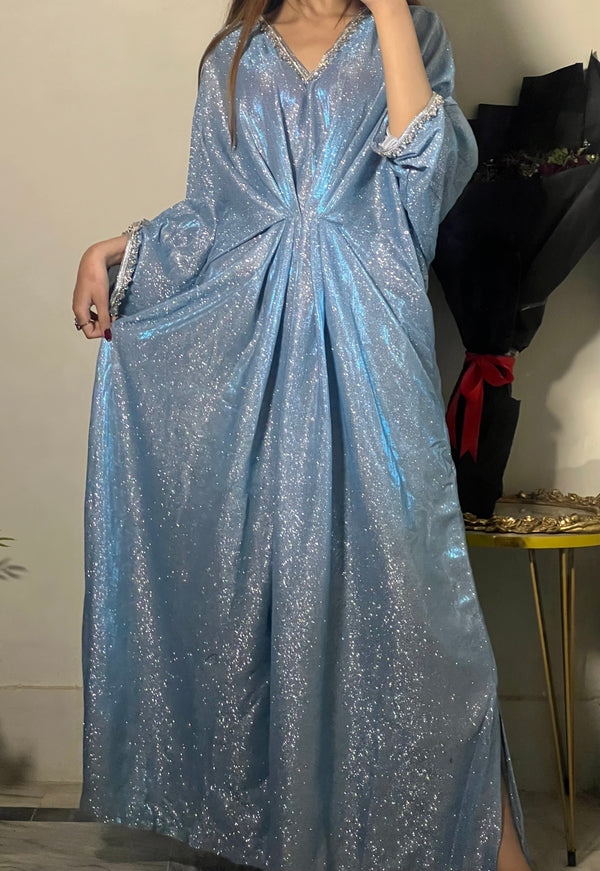 Embroidered Light Blue Shimmer Moonlight Kaftan