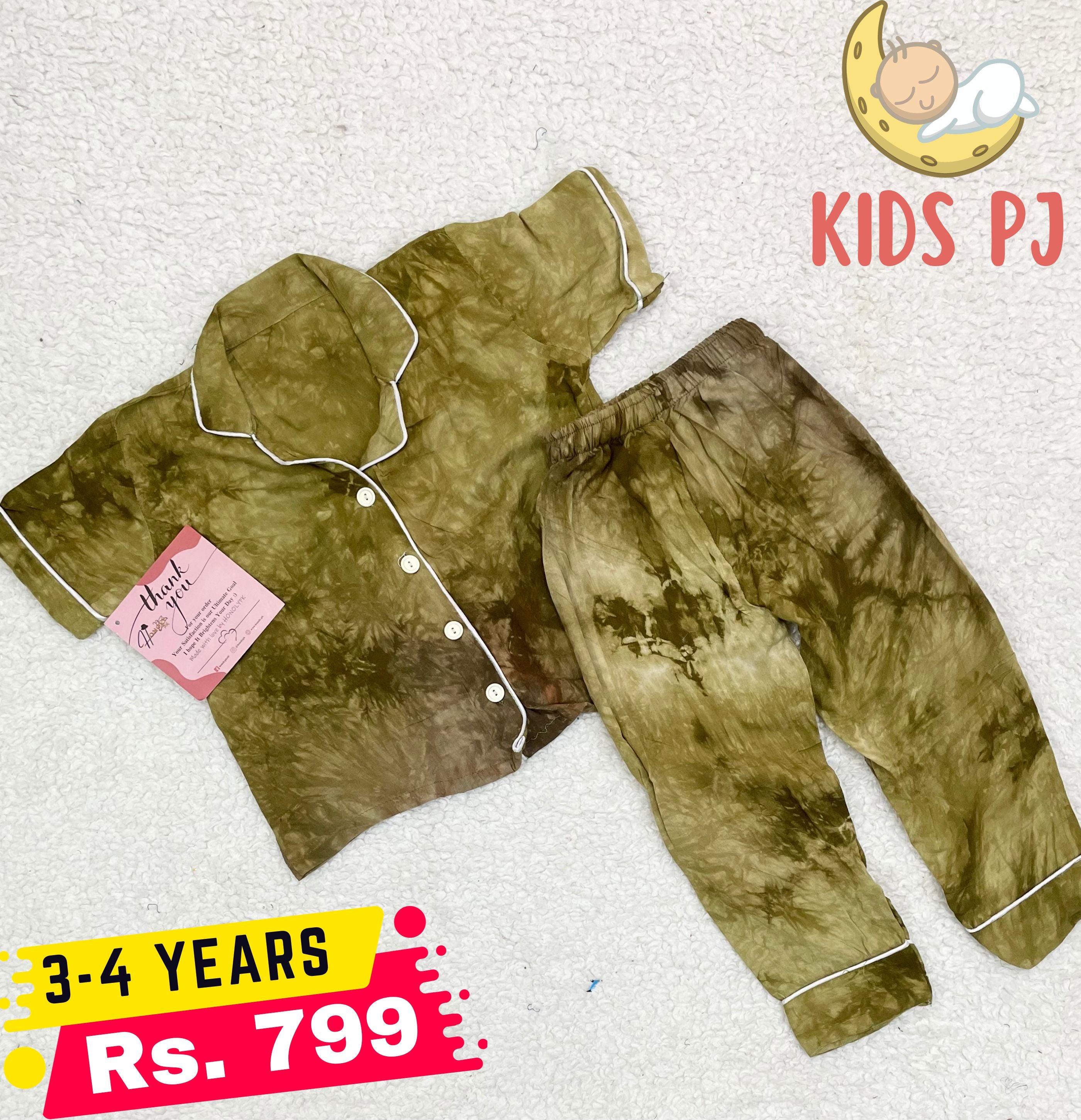 KIDS | Green Tie & Die Short Sleeves 3-4 Years - Honoly PK