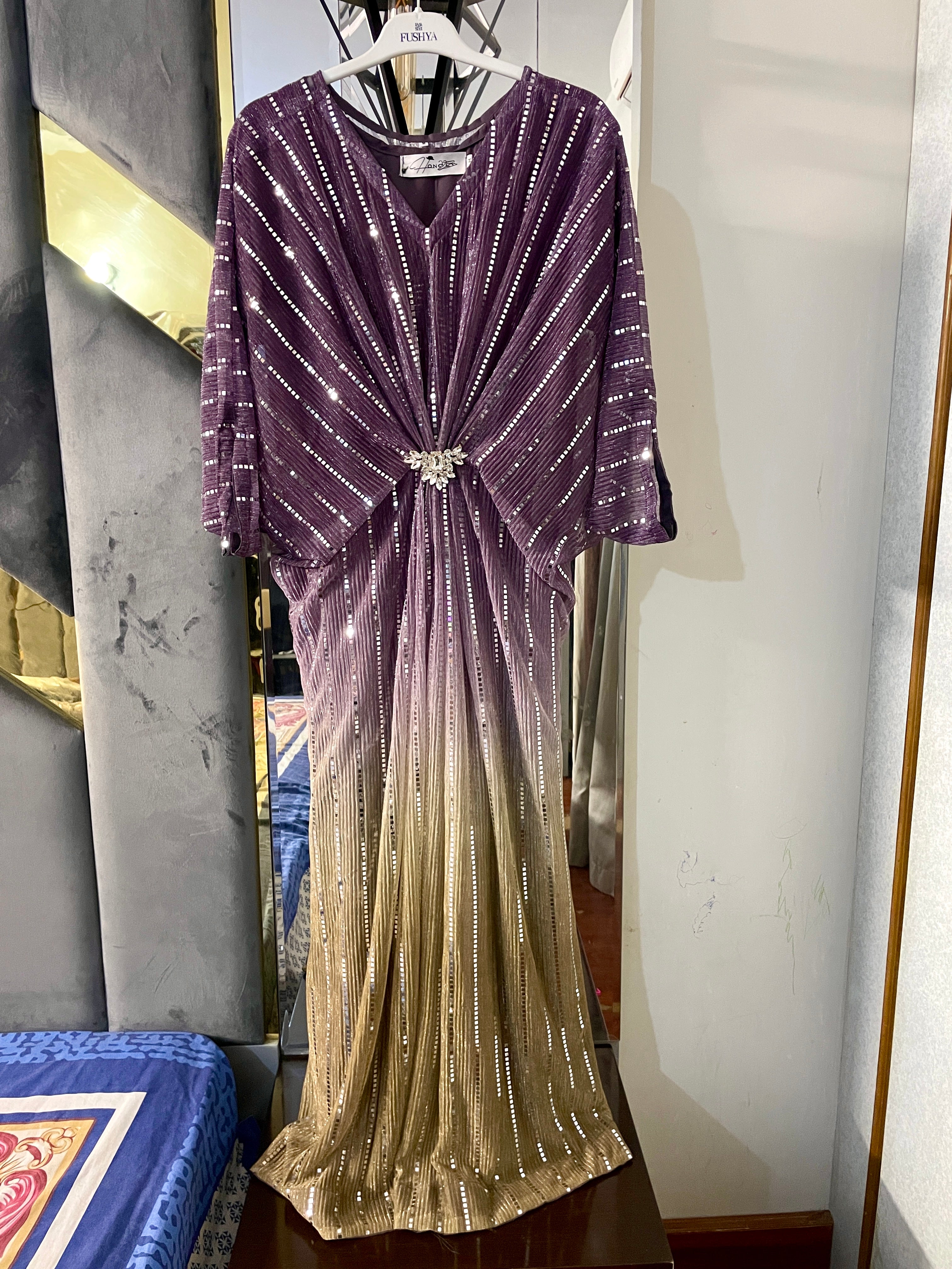 Plum - Gold Moonlight Sequins Kaftan