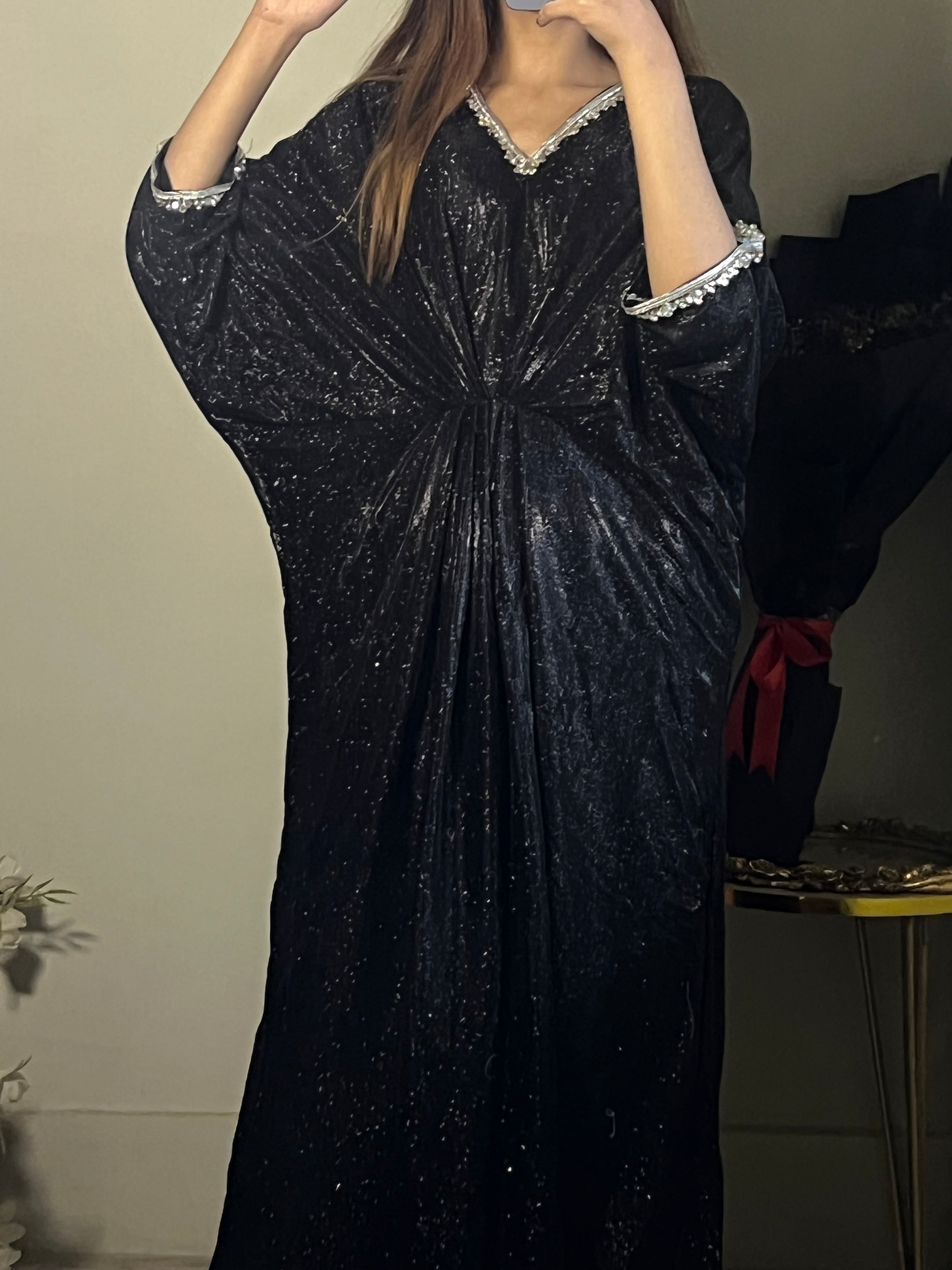 Embroidered Black Shimmer Moonlight Kaftan (S)